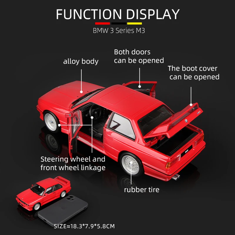 Bburago 1:24 BMW M3 E30 1988 3 Series Supercar Alloy Car Static Diecasts Vehicles Model Miniature Scale Collectible Toy