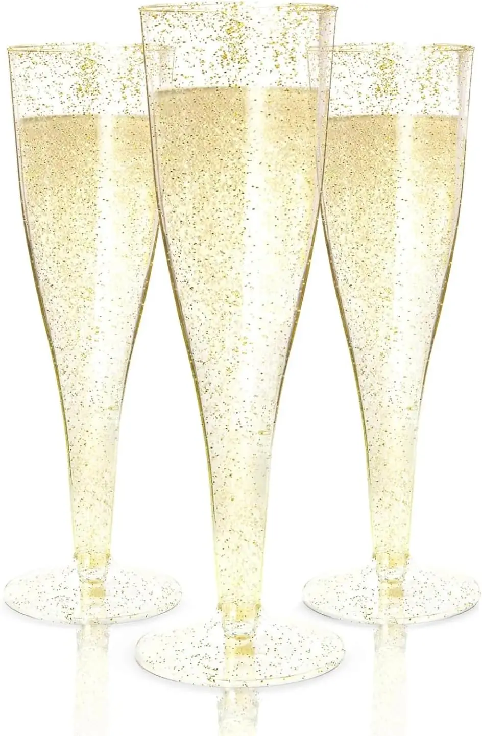

200 Disposable Gold Glitter Champagne Flutes - 4.5 Oz Plastic Cups for Weddings, Parties, and New Year's Eve