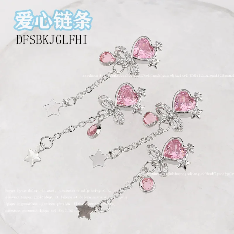 5Pcs New Japanese Nail Art Bow Zircon Pendant High Color Retention Heart Diamond Nail Decoration