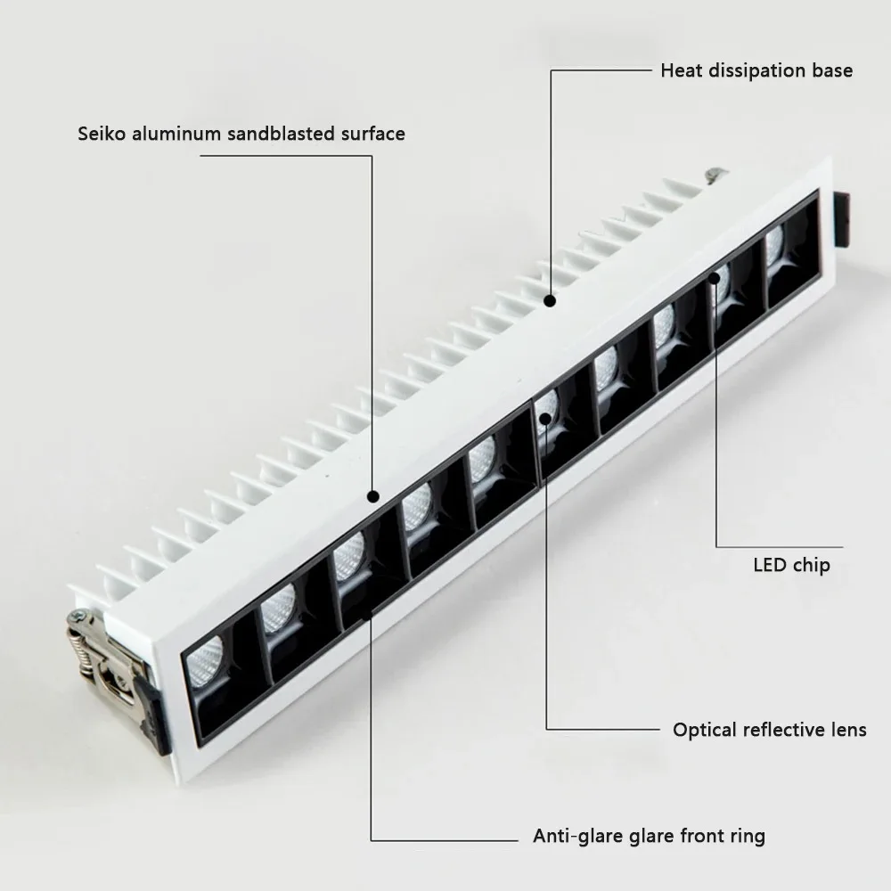 หรี่แสงได้โคมไฟสแควร์ LED เพดาน Grille Light 3W6W9W15W20W30W 110V 220V LED Linear Light CERR COB Spot โคมไฟลง