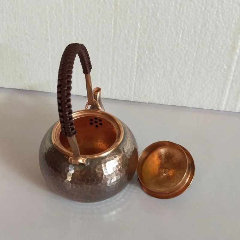 300/500 ML Handmade Small Copper Pot Vintage Red Copper Teapot Handle Hammer Point Small Bubble Pot Copper Tea Set