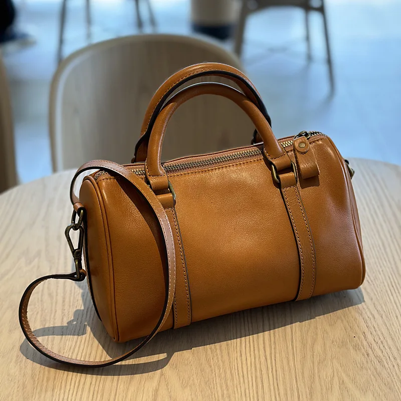 2024 Autumn New Leather Bag Pillow Bag Minimalist Handbag Women's Tree Cream Cowhide Retro Briefcase