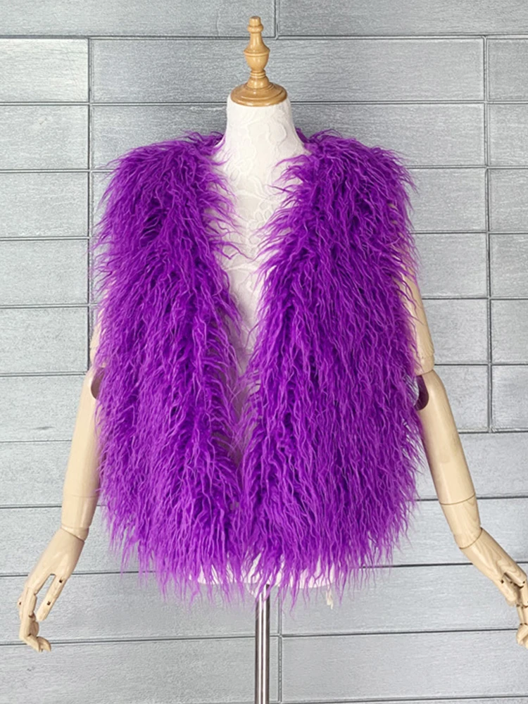 

2023 Fashion Colorful Sheep Fur Vest Women Spring Autumn Faux Fur Vests Female Sleeveless Fluffy Furry Coat