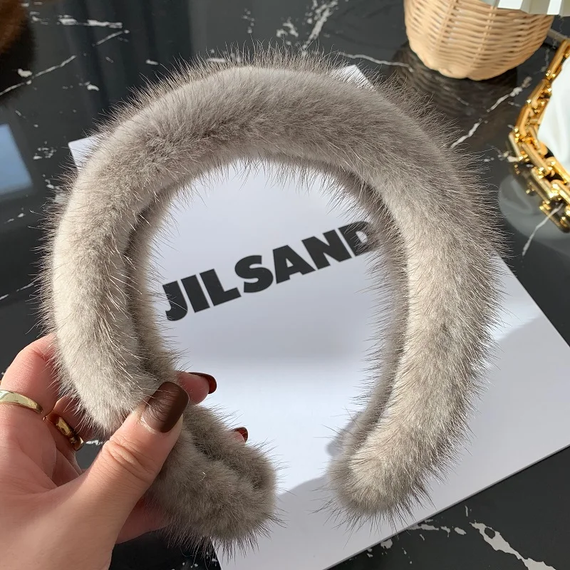 New Luxury Lady Winter Real Mink Fur Headband For Women Hair Accessories Solid Head Wraps Warm Furry Gift