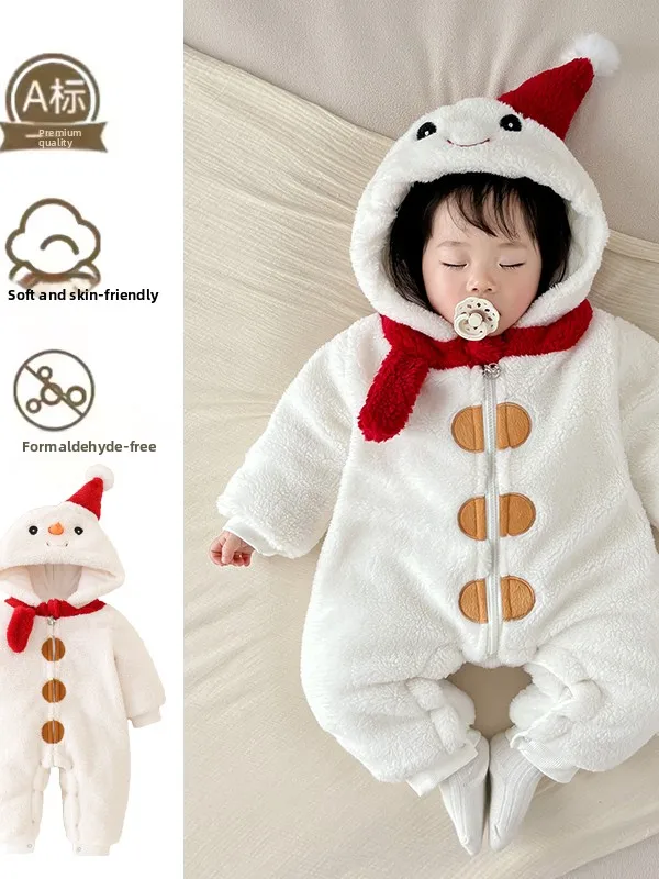 

Очаровательный зимний плюшевый комбинезон для девочек с длинными рукавами, капюшоном, на молнии, с мультяшным принтом, детская одежда