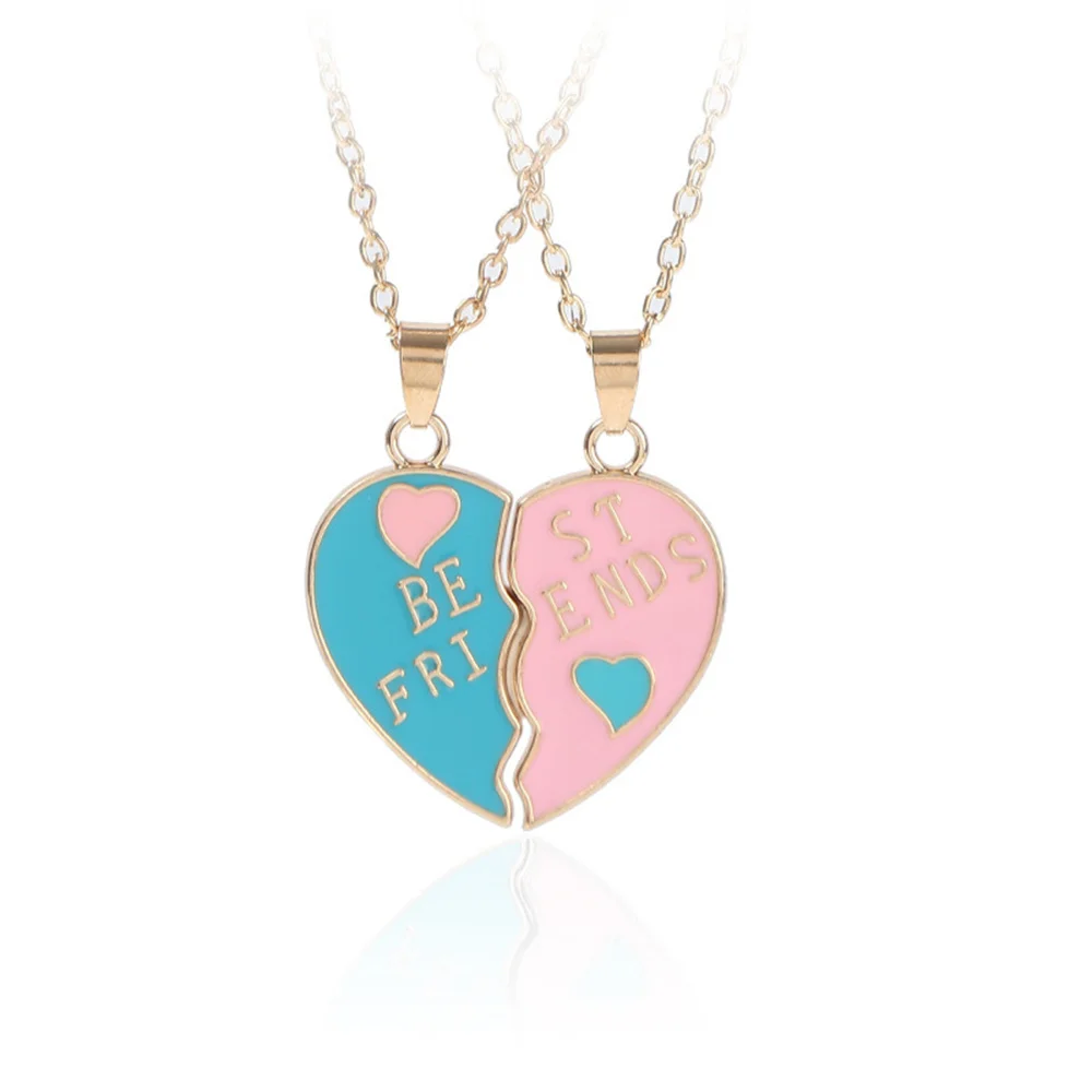 2 Pieces Best Friend Heart Pendant Necklace for Women BFF Dual Color Magnetism Exquisite Geometry Necklace Choker Fine Jewelry