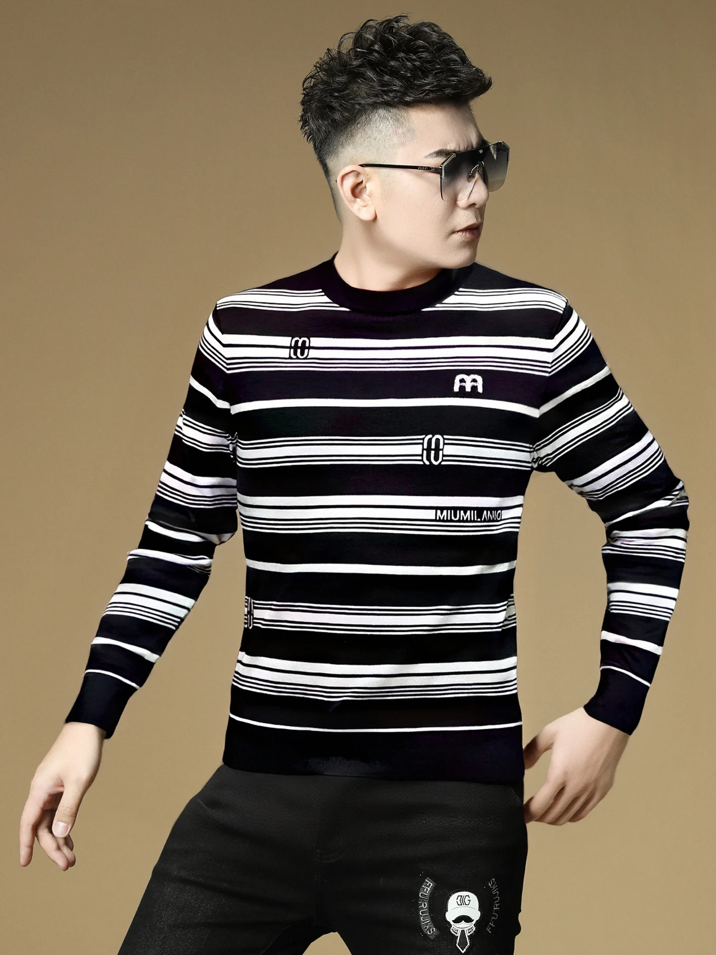 

Мужской вязаный свитер в полоску с круглым вырезом, базовый слой для тепла, осень-зима, новая модная коллекция, брендовый, с цветовыми блоками, повседневная одежда