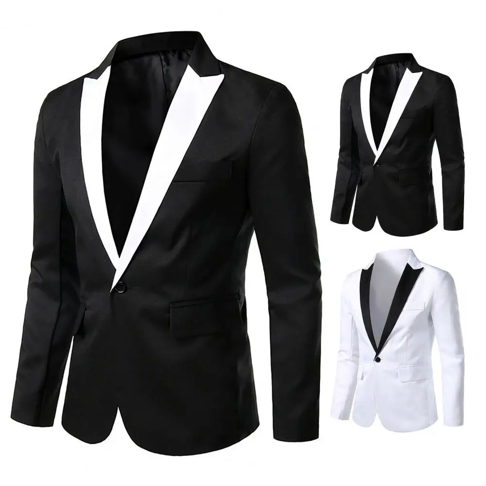 Popular  Formal Blazer Classic Single Button Contrast Color Suit Coat Turndown Collar Male Men Suit Coat for Office