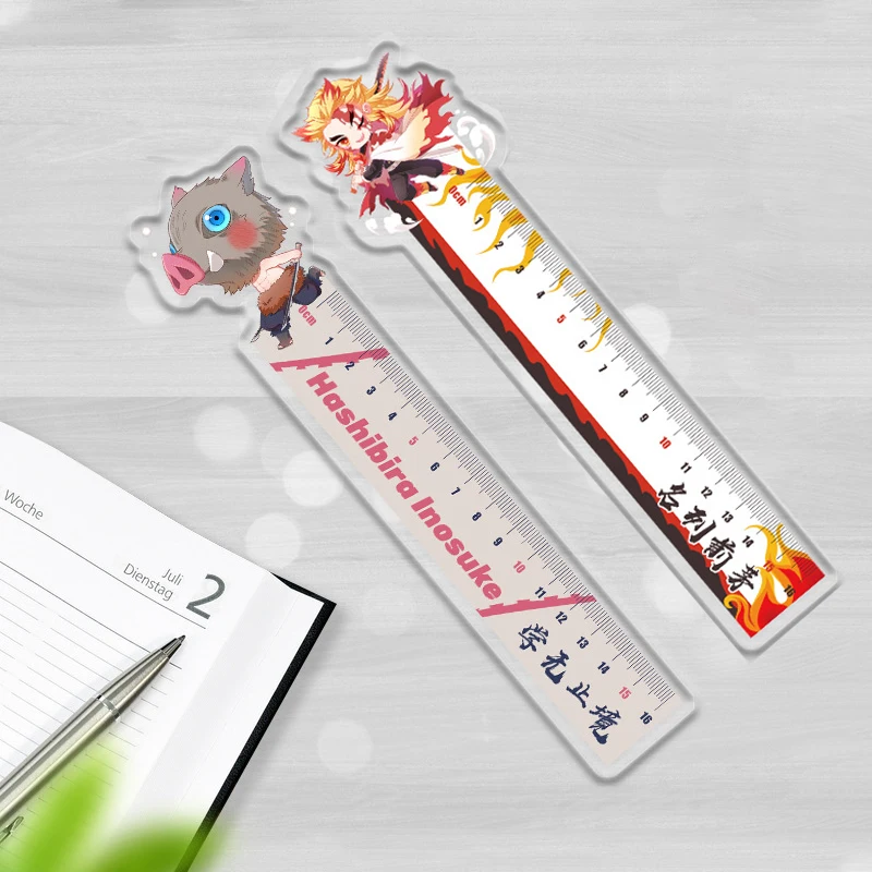 Anime Demon Slayer Kanroji Mitsuri Kamado Nezuko Cosplay Cartoon Acrylic Student Straightedge Stationery Straight Ruler Xmas