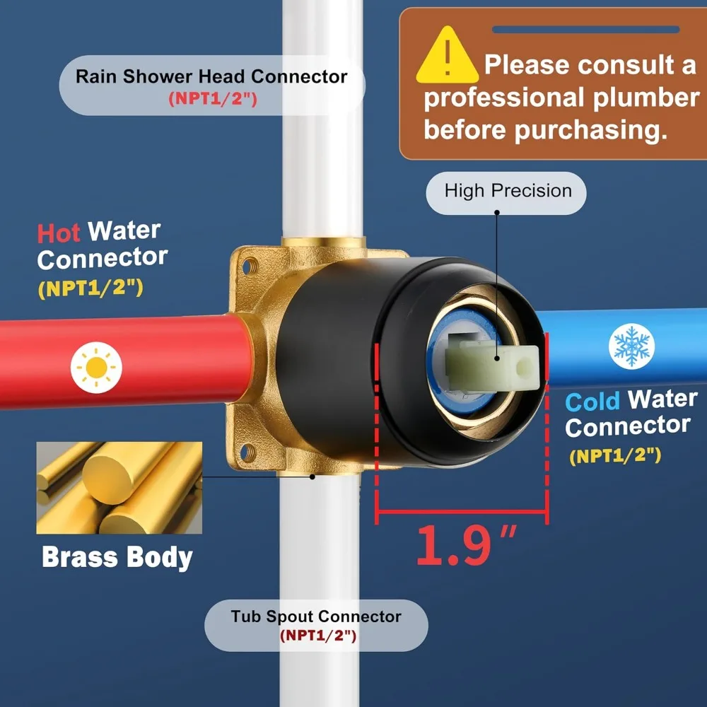 مجموعة صنبور دش بمقبض واحد باللون الأسود غير اللامع مع رأس دش مطري معدني مقاس 8 بوصات وصنبور حوض الاستحمام للحمامات الحديثة