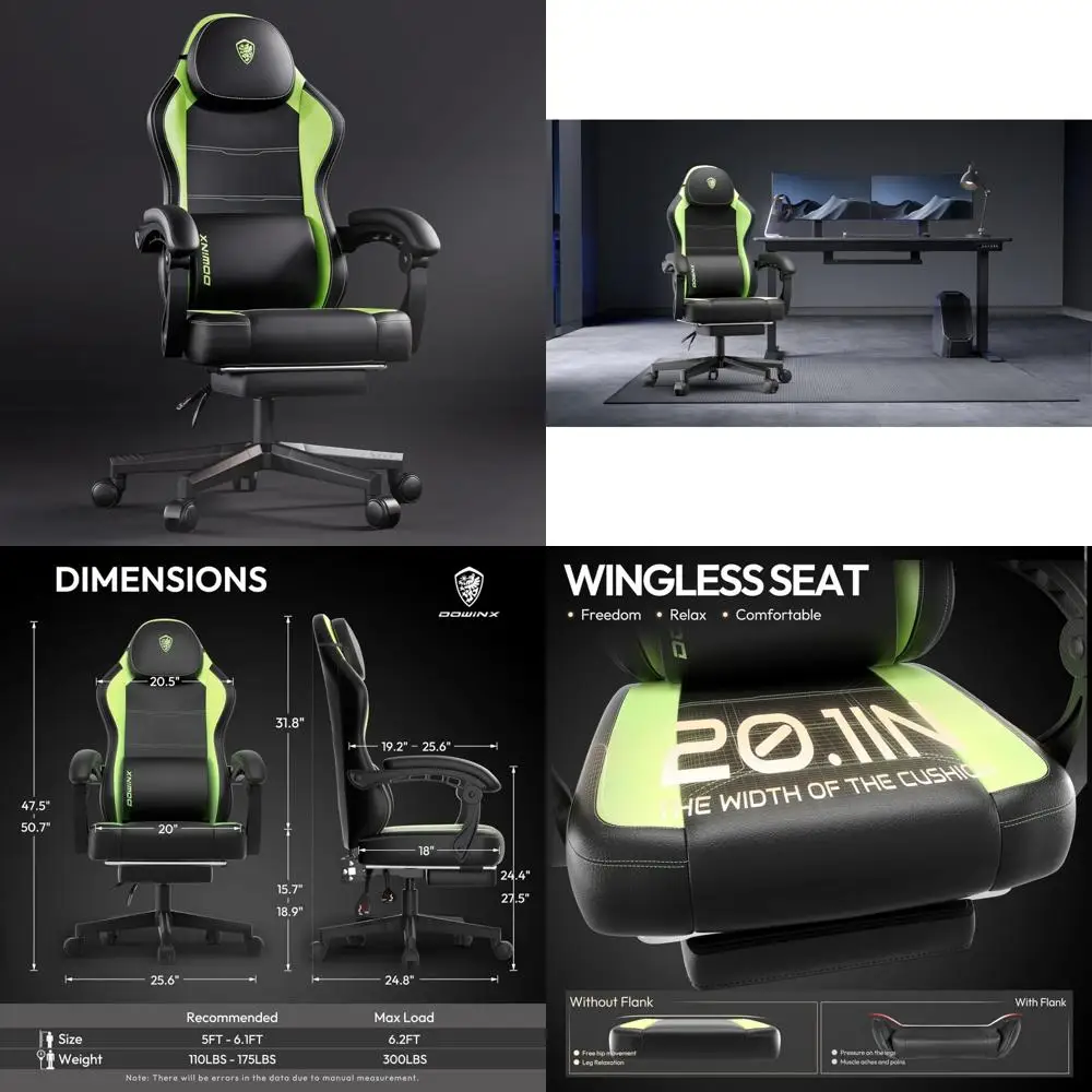 Ergonomic Gaming Chair with Pocket Spring Cushion, Massage Lumbar Support, and Footrest for Adults - High-Quality Computer Chair