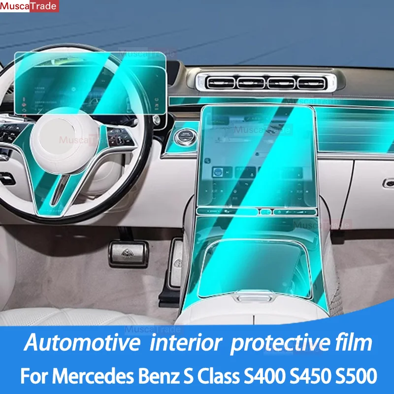 

For Mercedes Benz S-Class 2021-2023 Car Interior Center Console Transparent TPU Protective Film Anti-scratch Accessories Refit