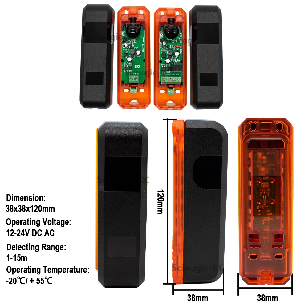 Детектор двери барьера с сигнальной лампой, фотоэлемент, инфракрасный датчик луча 12-24 В 180 °   Фотоэлектрический датчик для автоматических ворот гаража