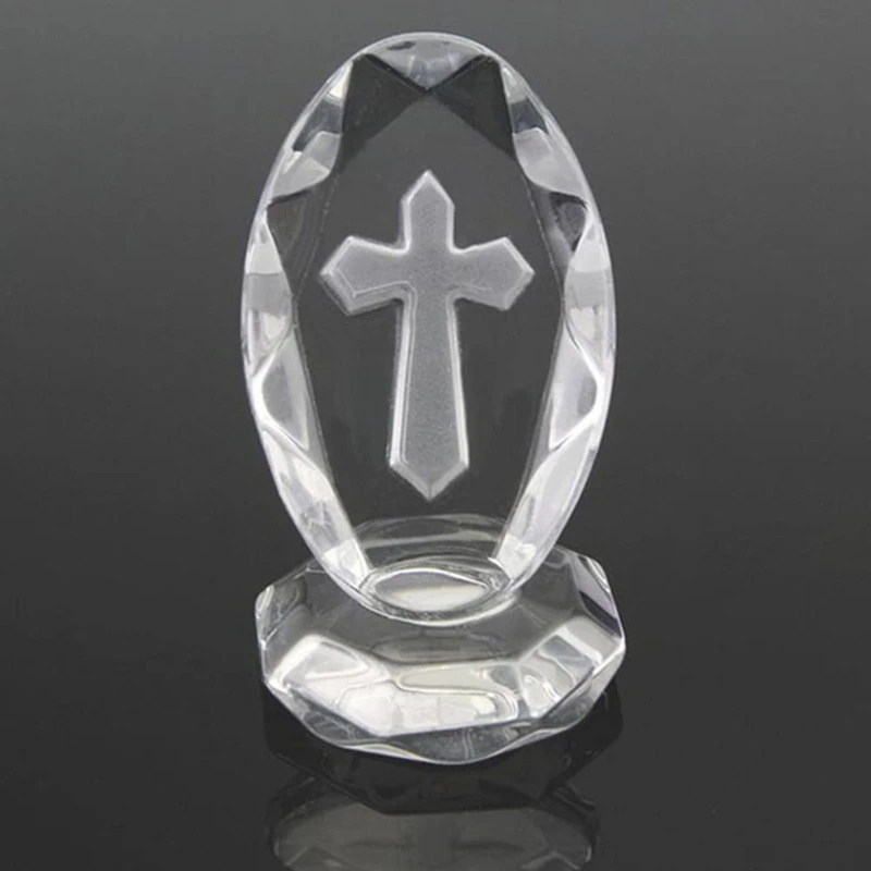 5cm Christian Standing Crystal Cross and Bases Ornaments with Gift Box Catholic Praying Crafts Religious Decoration Party Favors