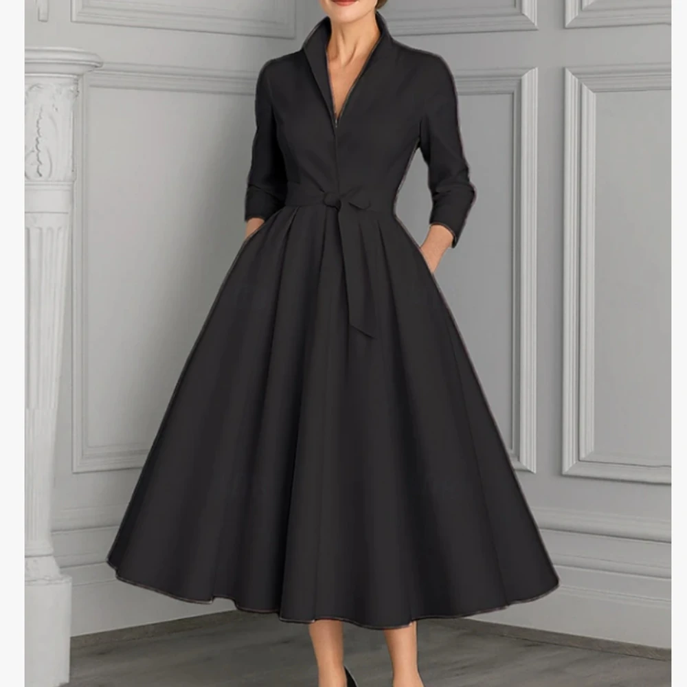 

Customized Elegant Midi Mother of the Bride Dresses V-Neck Tea-Length A-Line Evening Gala Wedding Guest Groom Dress 2026