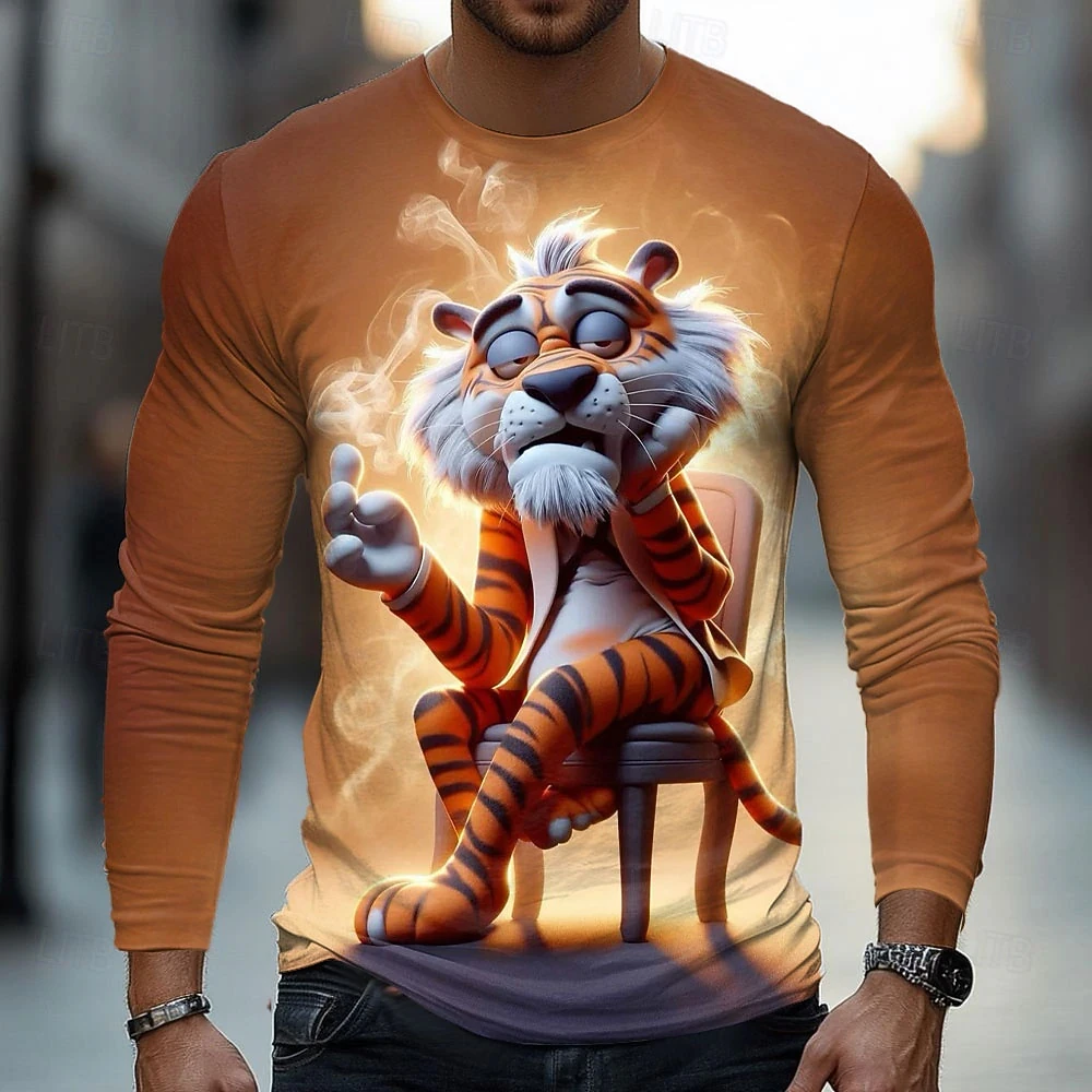 

Men's Animal 3D T-Shirt Long Sleeve T Shirt 3D Print Crew Neck Shirt Fashion Basic Street Casual Daily Clothing Men's Apparel