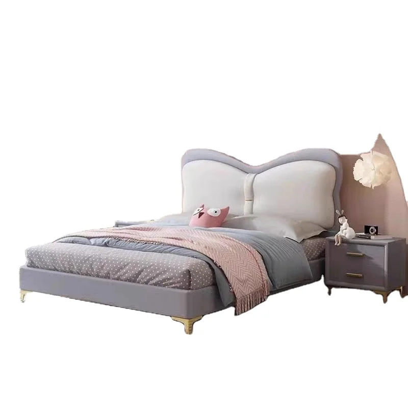 #Luxury Child Bed Girl Princess Bed Modern and Simple Soft Bag Girl Bed Single Light Luxury for Kid Leather