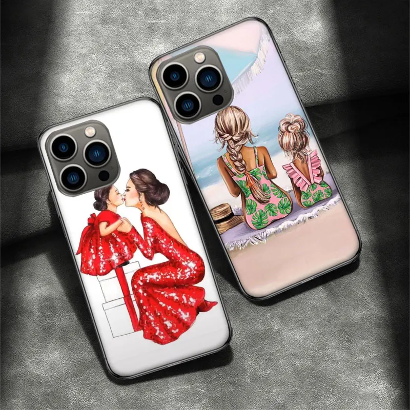 Family Mom Baby Dad Phone Case For Apple Iphone 16 15 Plus Soft 13 12 Mini Cover 11 14 Pro Max Capa X XS XR 8 7 Shell Coque Sili