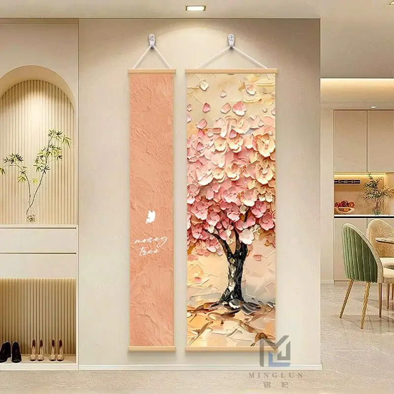 Aesthetic Room Decor – Pair of Vertical Money Tree Posters, Warm Cream Tone Art for Entryway, Reading Corner & Mindful Space