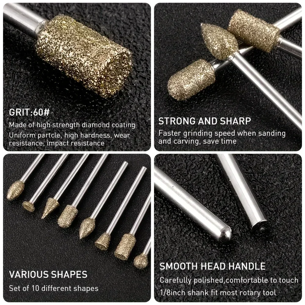 Set di punte da trapano per fresa diamantata da 20 pezzi, accessori per utensili rotanti Set per intaglio della pietra con gambo da 1/8 di pollice per vetro ceramico in pietra