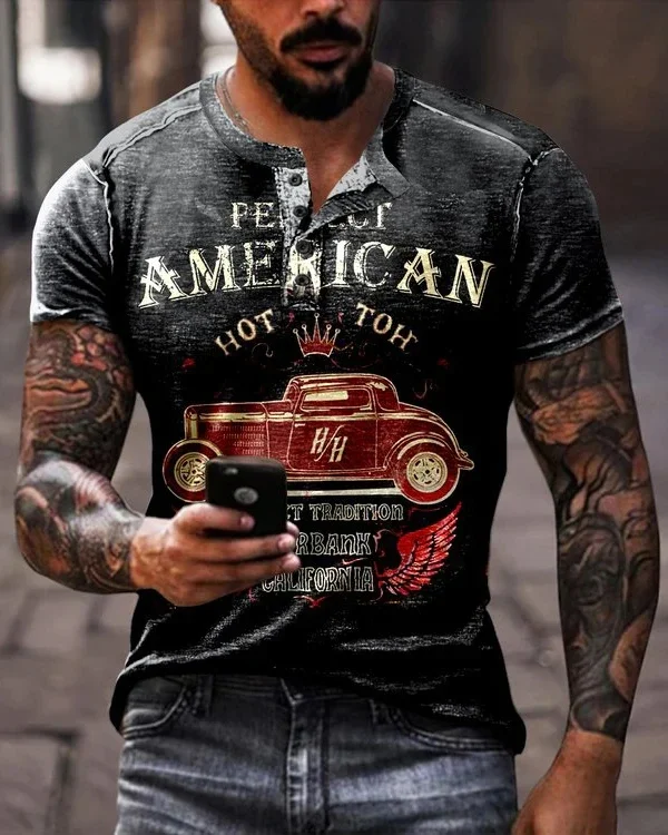 

2023 Summer Men's Printed Casual Crew Neck Short Sleeve T-Shirt BUSCH Retro Outdoor Biker 3D Printed T Shirt