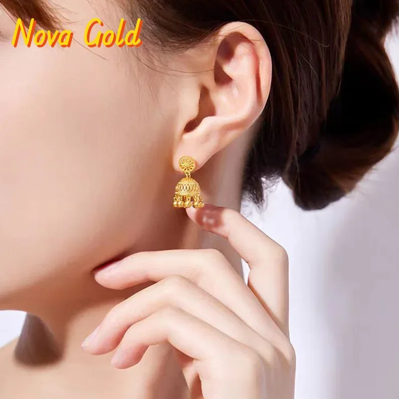 Pendientes de cuentas bohemias NovaGlod, pendientes de estilo étnico, pendientes tribales bohemios para chica, oro real de 24K 9999, pendientes de lujo ligeros.