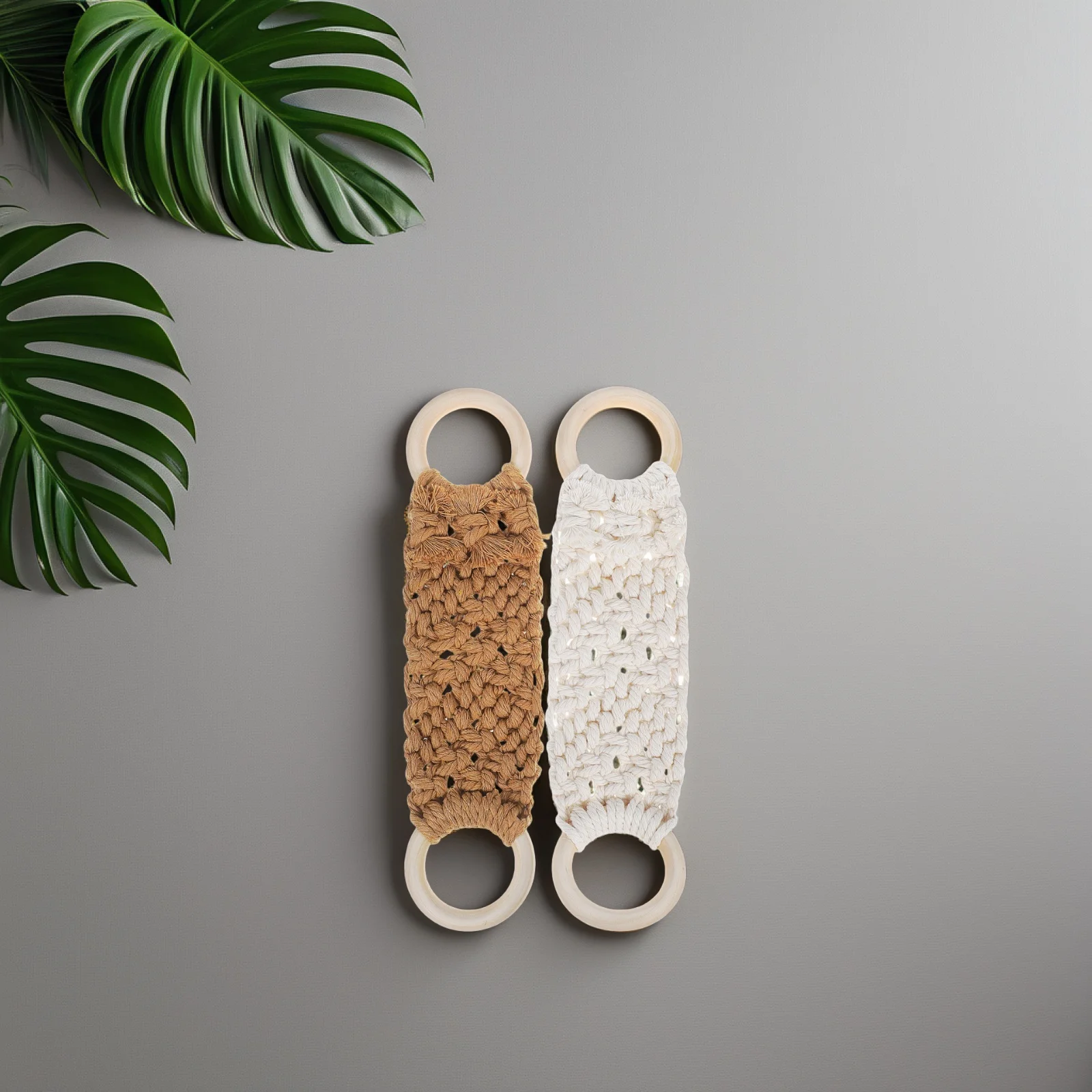 

Macrame Kitchen Towel Hanger Handmade Woven Cotton Wooden Dish Holder Ring Boho Style Wall Mounted Space Saving for Bathroom