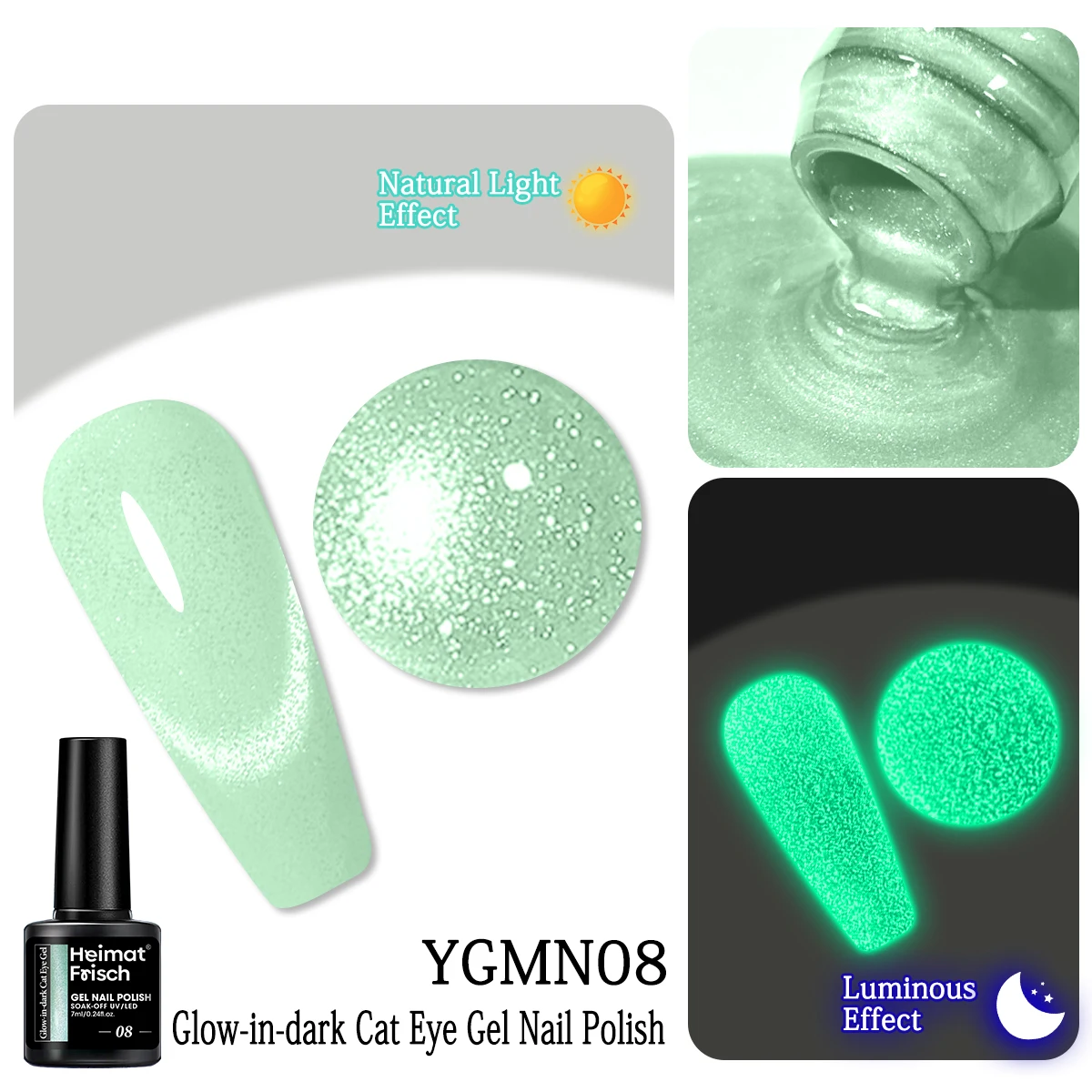 Heimat Frisch Single-Piece Glow-In-The-Dark Gel Nail Polish, Long-Lasting and Fade-Resistant, a Party Essential. A Thicker Coat
