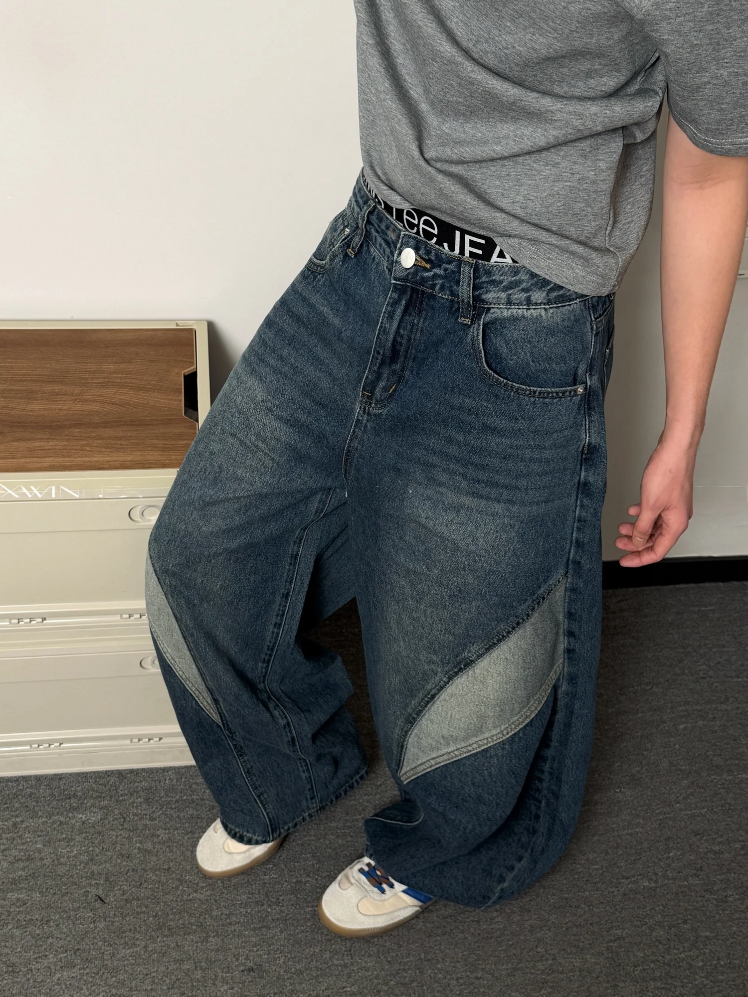 XWINNER American Retro Washed Color Block 155oz Jeans Heavy Duty Versatile Knife Long Pants Spring Summer