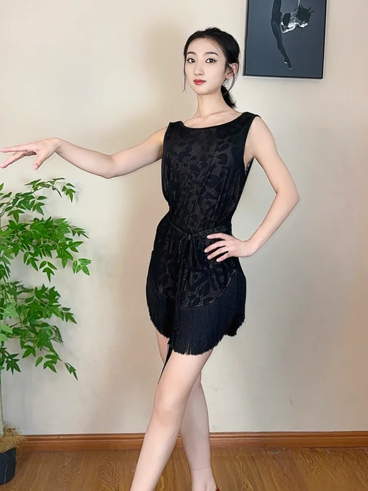 

Latin Dance Costumes Practice Dress Loose Smock Tassels Dress Training Outfit Performance Chacha Tango Samba Dance Wear DQL11294