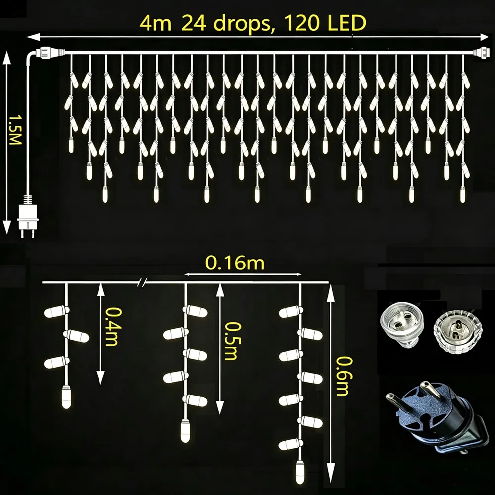 Christmas Decorations 2026 Festoon Led Fairy Lights Starry Style Outdoor(Warm White+Cool White Strobe) 28M(W)*0.4/0.5/0.6M(H)