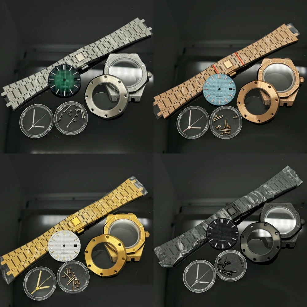 

41mm Gold Black Matte Star Sand Steel Case Strap with 31.8mm Watch Dial for Oak NH35 NH36 NH70 Automatic Movement Watch Hands