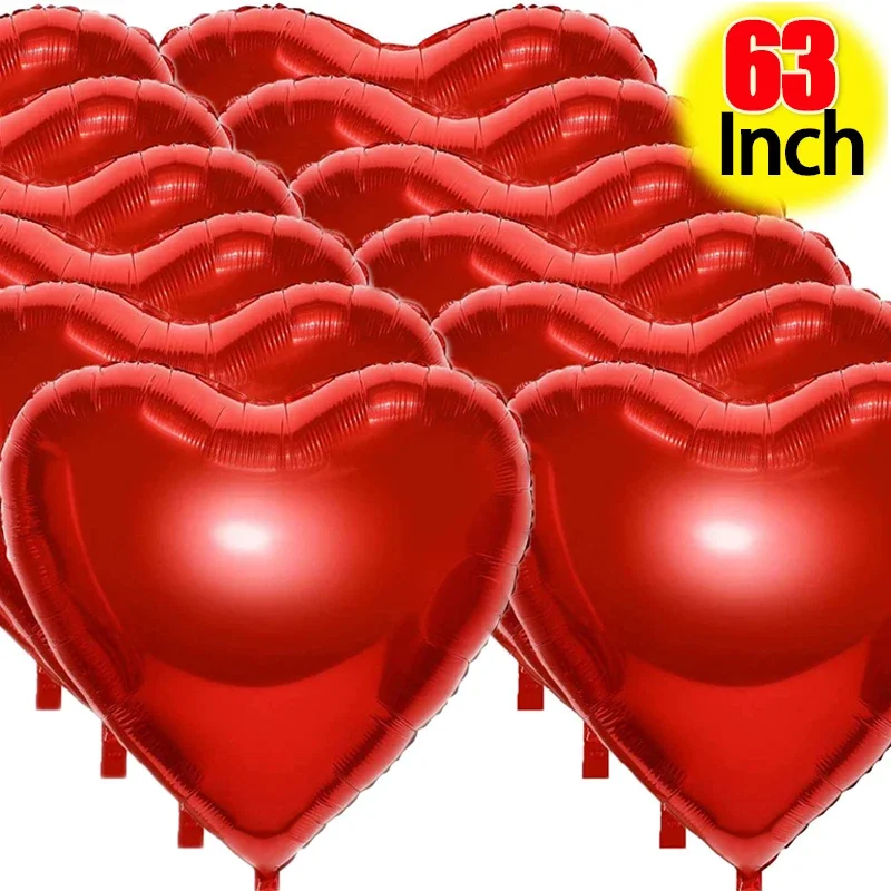 Large Heart Shaped Balloons 63 Inch Red Aluminum Film Balloon Valentines Day Gifts Birthday Party Romantic Decoration Supplies