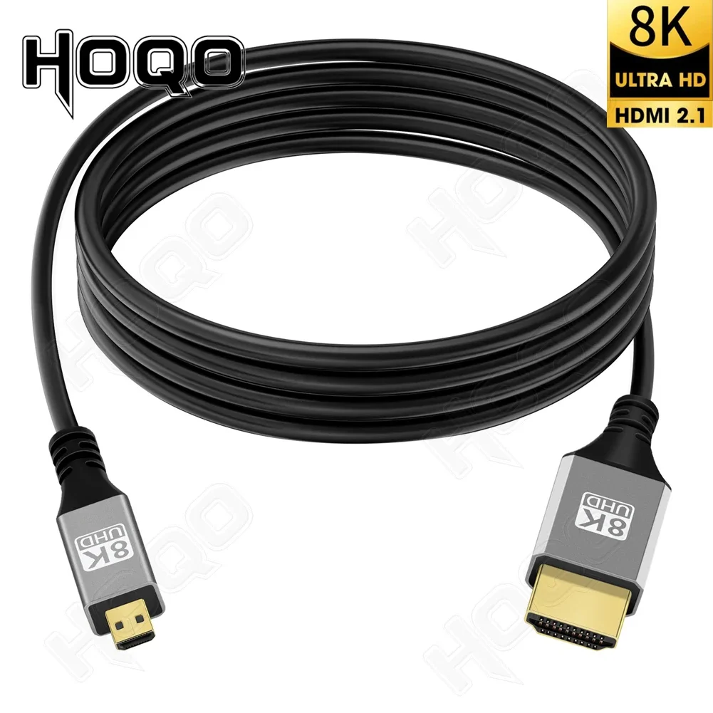 8K 60Hz Micro HDMI to HDMI Cable 90 Degree angle Ultra-thin Display Cord HDCP 3D HDR for Laptop PC Monitor HDTV Camera Tablet