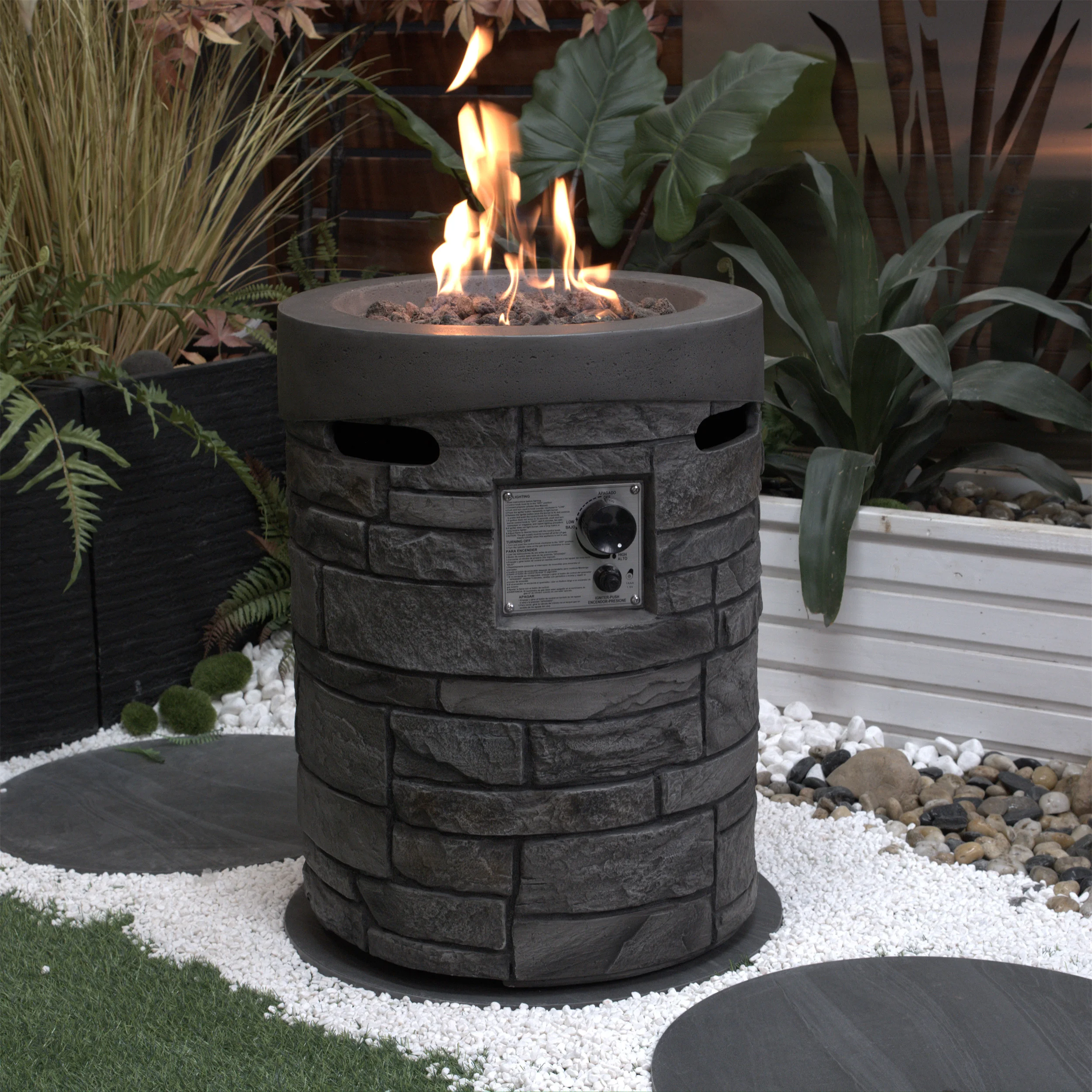 

32000 BTU CSA Certified 20" Diameter Round Outdoor Gas Fire Pit 2.5kg Lava Rock and Rain Cover Magnesia Cultured Stone