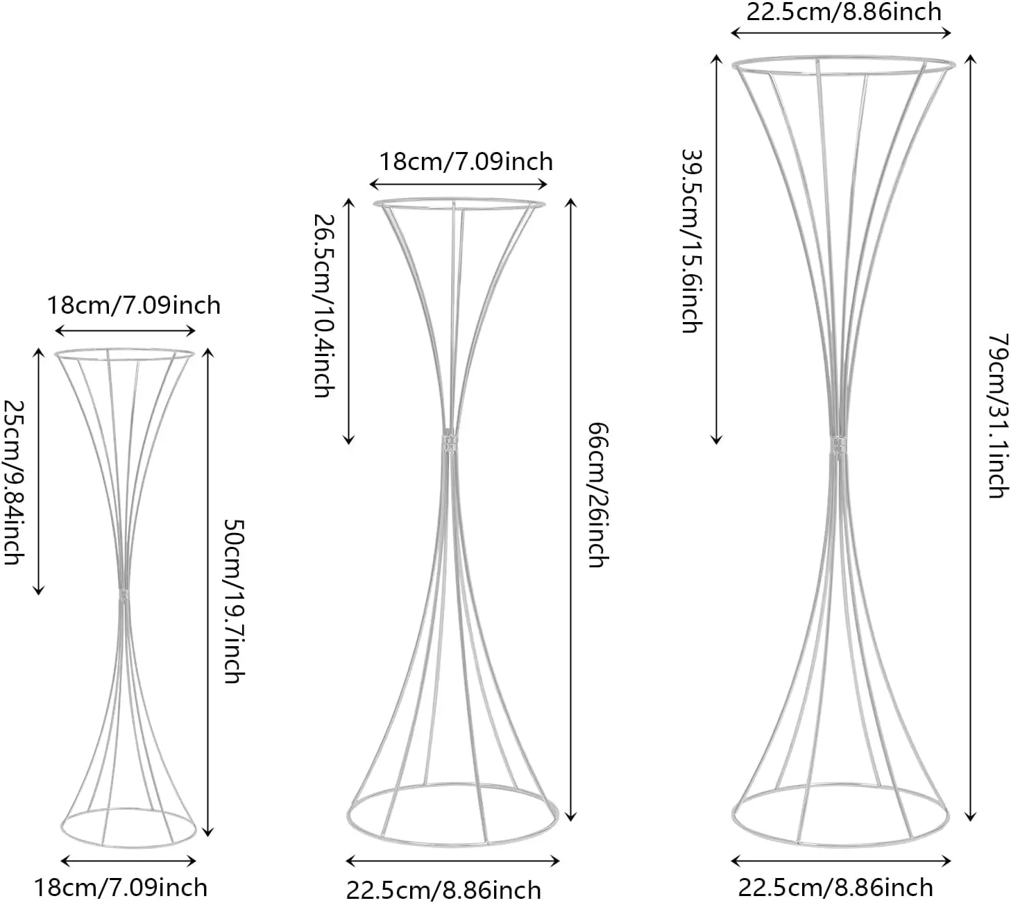 3 Pcs Tabletop Wedding Flower Vase, Metal Decorative Centerpiece, Artificial Flower