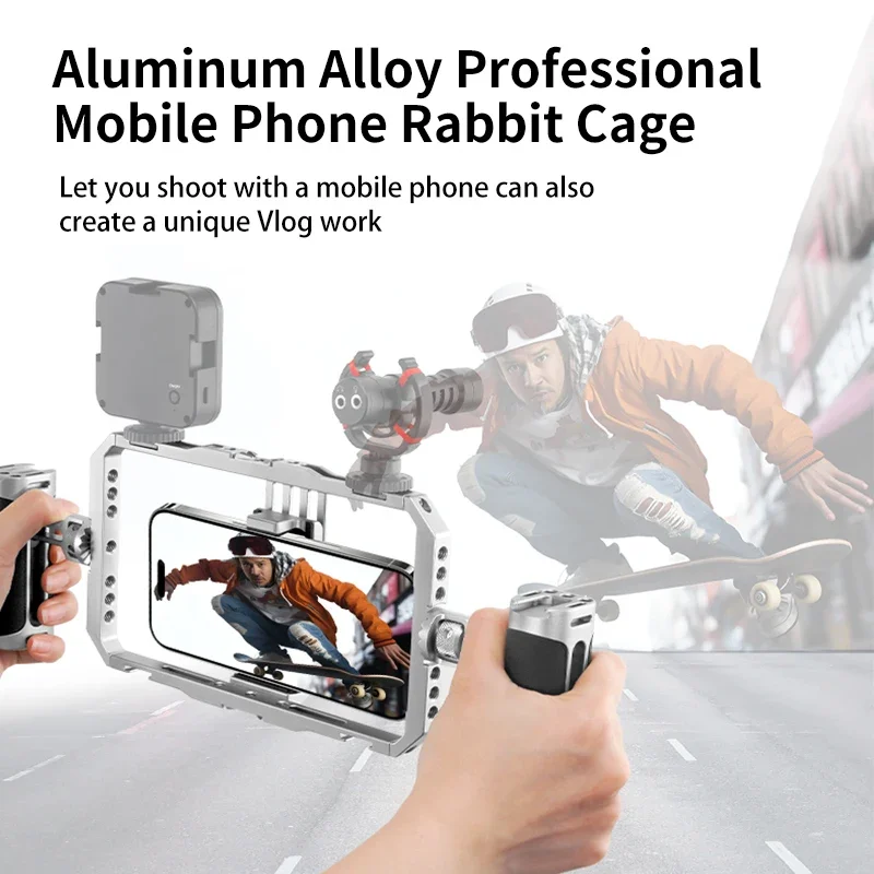 Mamen Aluminum Alloy phone Rabbit Cage with 2 silicone houlder Stable Shooting Mobile Phone Hand-held Camera Holder