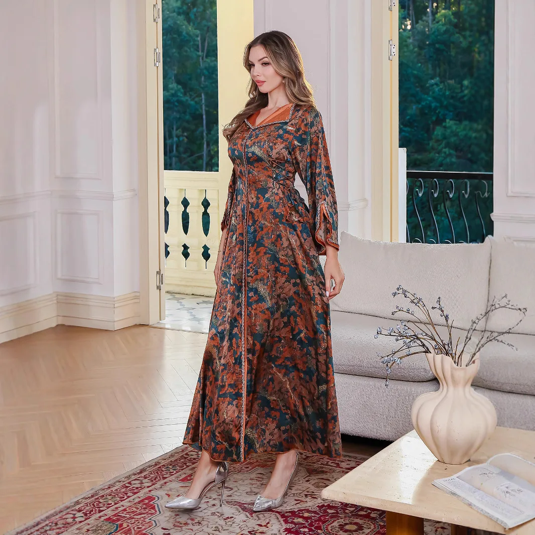 2025 دبي عيد جلابية إسلامية فساتين رمضان عباية رقبة على شكل V المغرب قفطان فيستدوس لارجوس رداء عربي طويل فستان نسائي أنيق #3