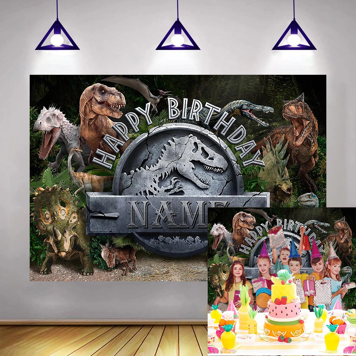 Jurassic Period Dinosaur Theme Happy Birthday Backdrop Kids Party Photography Room Decoration Welcome Banner Name Customiz