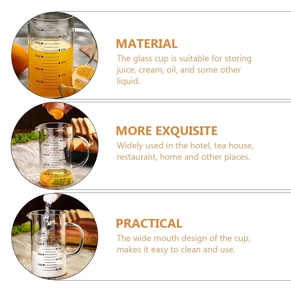 

1 Set Multi-Function Thickened Glass Measuring Cup With Lid Household Milk Supply Scale Design Wide Mouth Juice Oil Storage