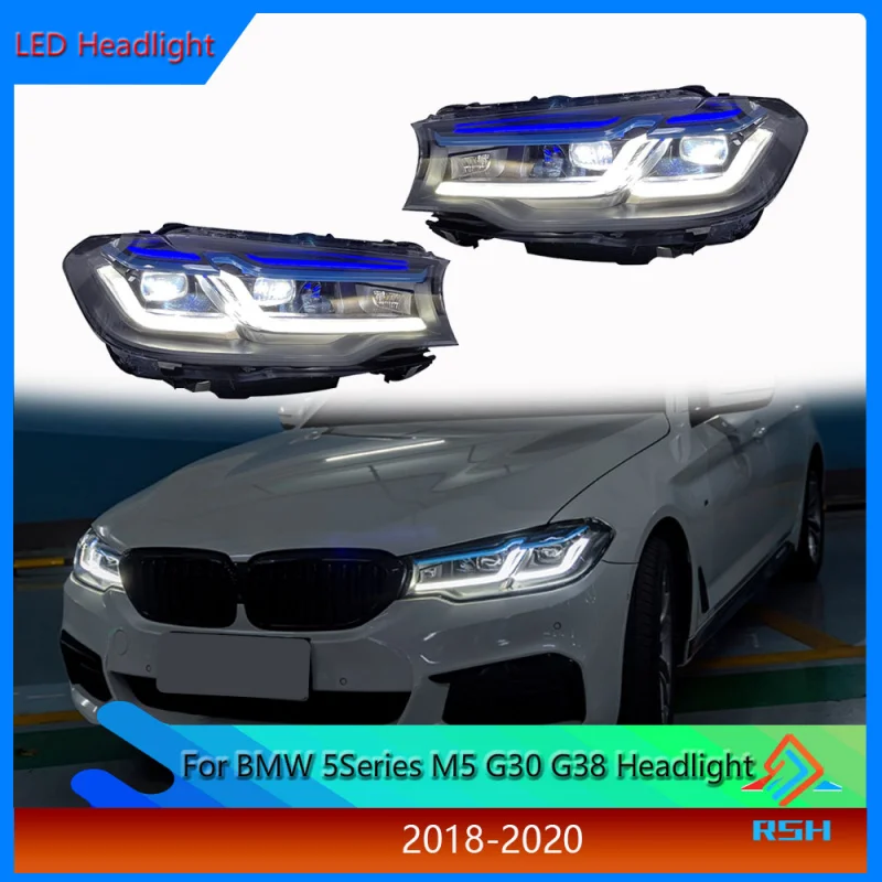 

Передняя фара для BMW 5 серии G30 G38 в сборе 2018-2020, модифицированная светодиодная фара M5 Thunder Edition с двумя синими бровями