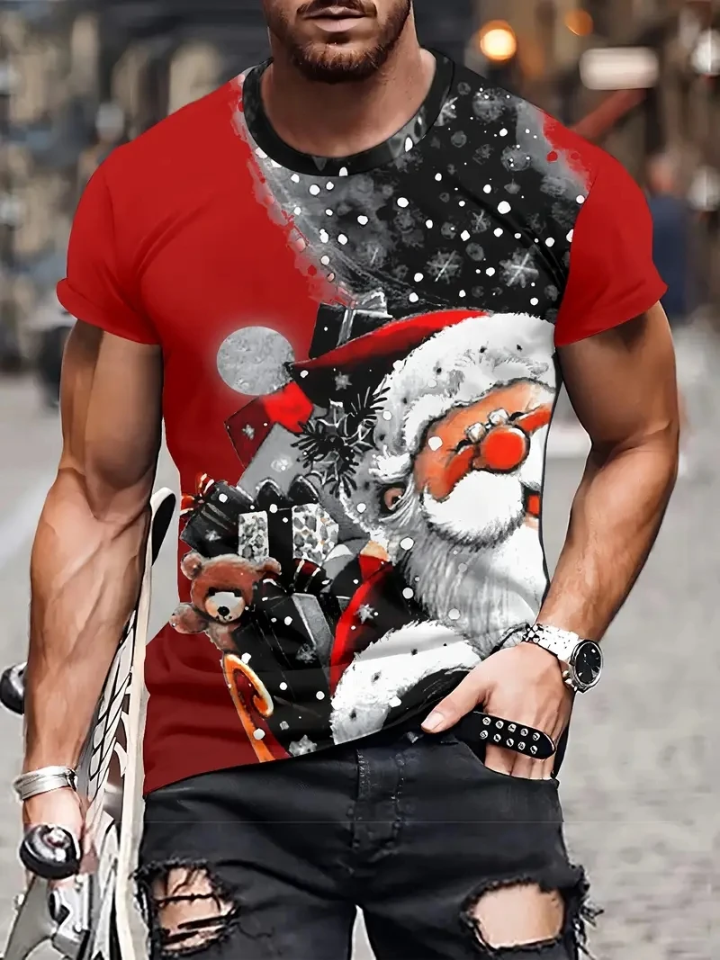 

Мужская футболка с короткими рукавами и 3D рождественским принтом размера PLUS, свободная и повседневная, мягкая, удобная и дышащая, для занятий спортом на открытом воздухе