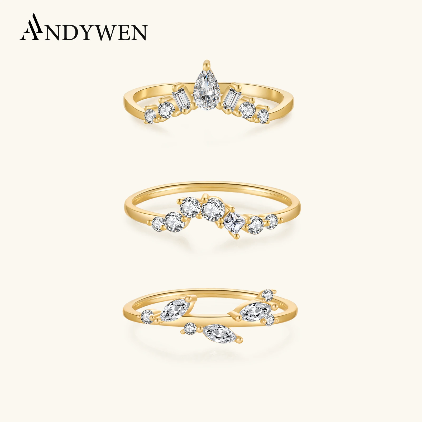 ANDYWEN 925 Sterling Silver Distance Band Bushel Rings Interwoven Vine Lave Edge Crystal Zircon CZ Wander Ring Custom Jewels
