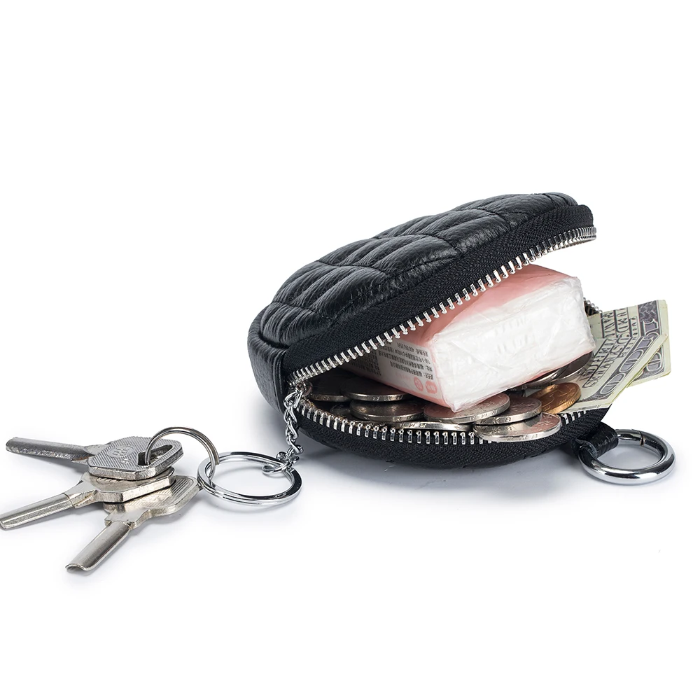 Real Leather Women Coin Purse Diamond Stitching Circle Wallet Mini