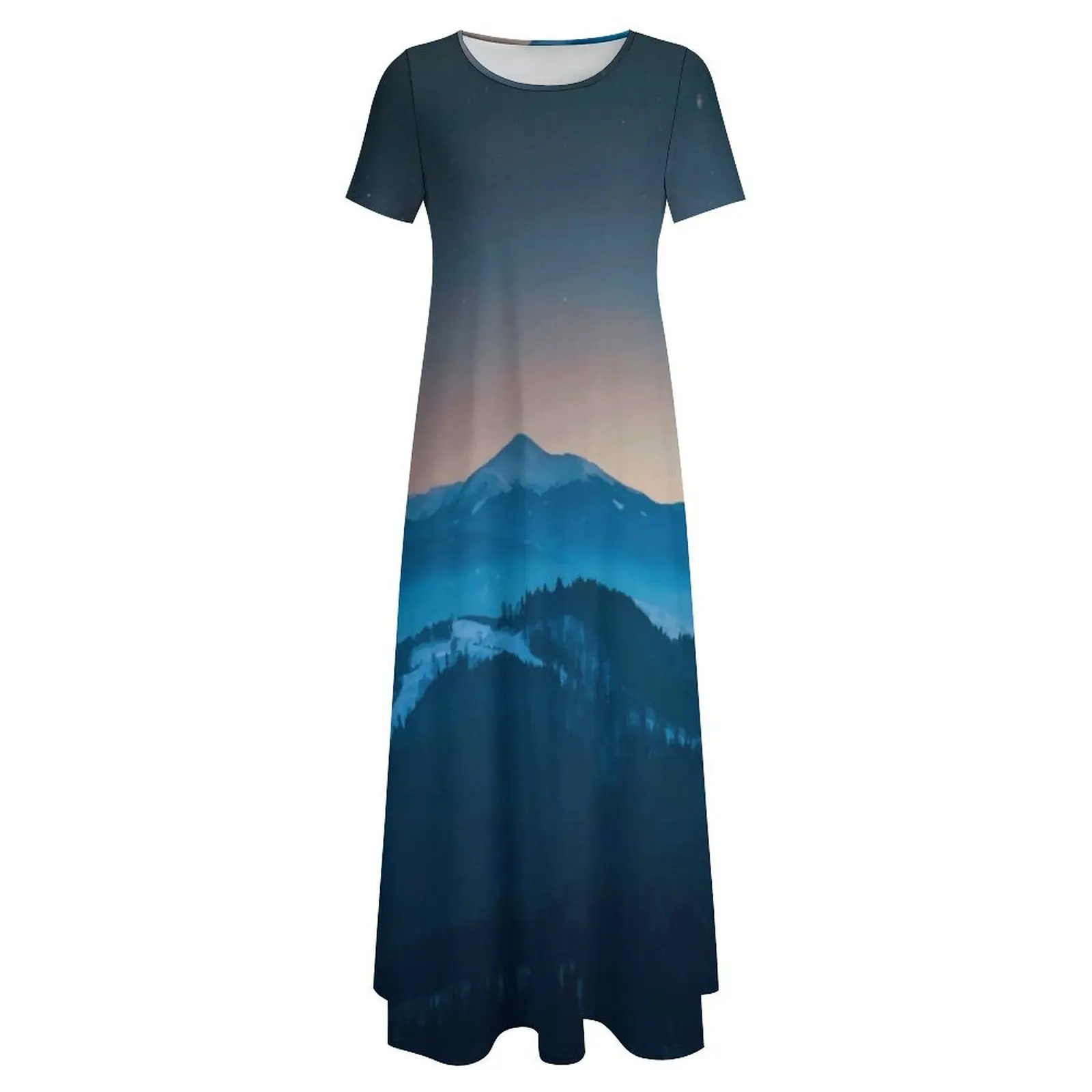 Foggy Mountains Panorama Dress Nature Landscape Elegant Maxi Dress Female Short Sleeve Boho Beach Long Dresses Big Size 6XL 7XL