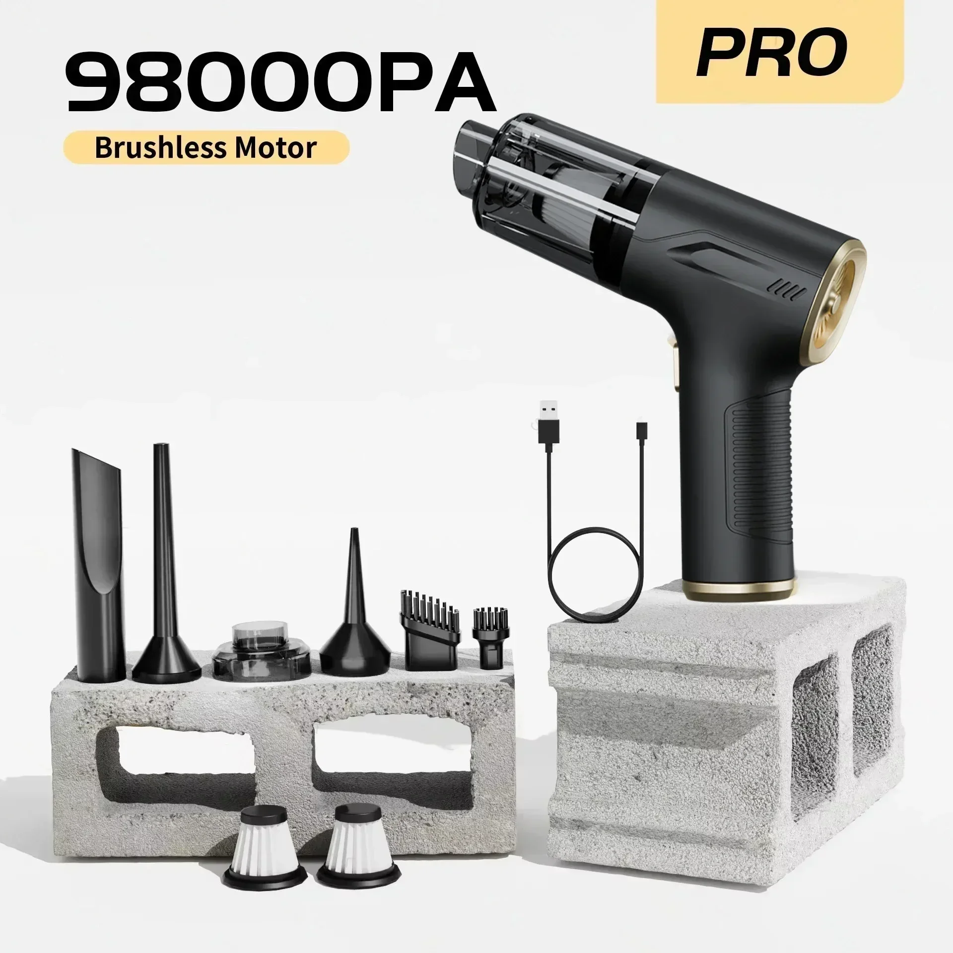 CENRR 98000PA Mini-autostofzuiger Draadloze krachtige draadloze autoreiniger Handheld draagbare stofzuiger Luchtpistool
