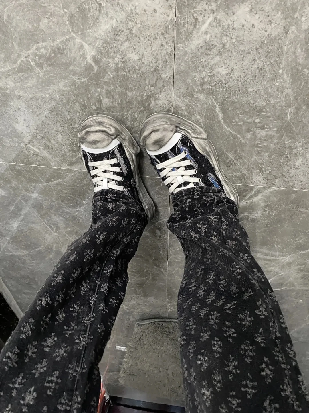 

Джинсы Bla с цветочным принтом, мужские джинсы в американском стиле ретро, уличный дизайн, утягивающие брюки-клеш, молодежные модные хлопковые 00%