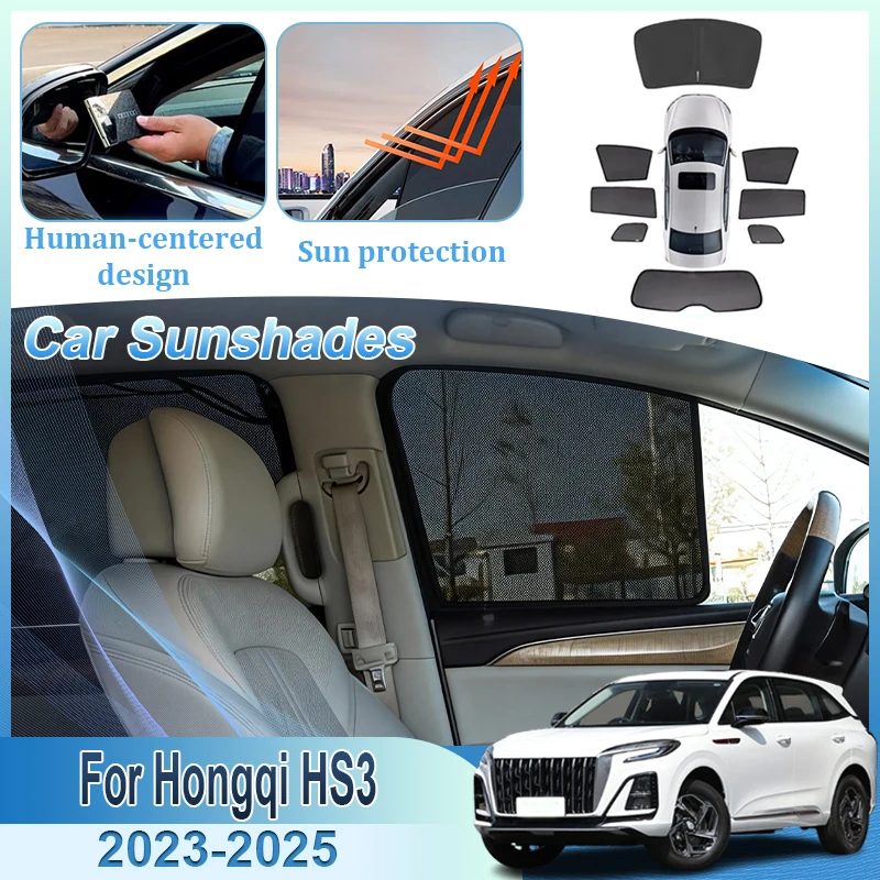 

Солнцезащитный козырек для Hongqi HS3, аксессуары 2023-2025, сетчатые дефлекторы на окна автомобиля, защита от жары, УФ-излучения и посторонних взглядов
