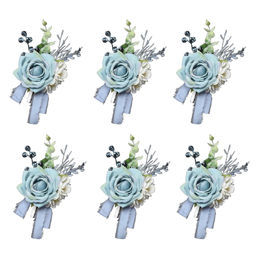 

6 шт., свадебные корсажи в винтажном стиле, бутоньерки с имитацией розы для жениха и лучших мужчин, элегантные свадебные аксессуары