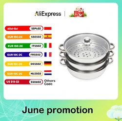 3-Tier 28CM Stainless Steel Steamer Food Cooking + Glass Lid Cookware Steam Pot Set Silver Hot Pot Steamer Veg Cooker